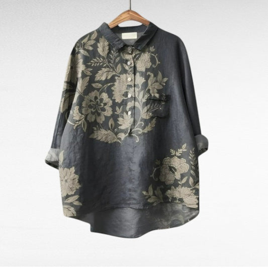 Women's Floral Print Blouse Loose Fit Button Up Satin Shirt Casual Elegant Top - Seldom Seen Styles