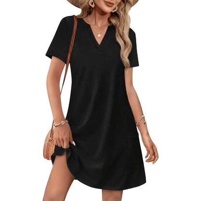 Women's Floral Print Dress V Neck Short Sleeve Casual Summer Beach Mini Dress