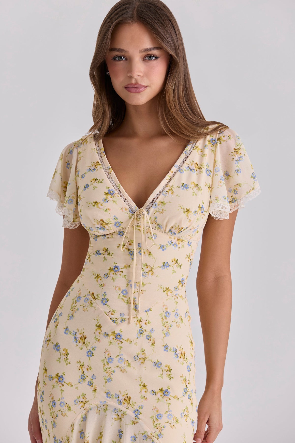 Women's Floral Print Georgette Maxi Tea Dress Lace Trim Ruffled Hem Lightweight Summer Garden Party Wedding Guest Dress - Seldom Seen Styles