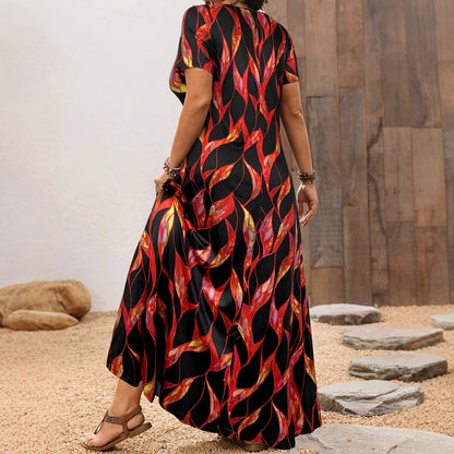 Women's Floral Print Maxi Dress Short Sleeve Square Neck Casual Summer Dress Boho Vacation Beach Dress