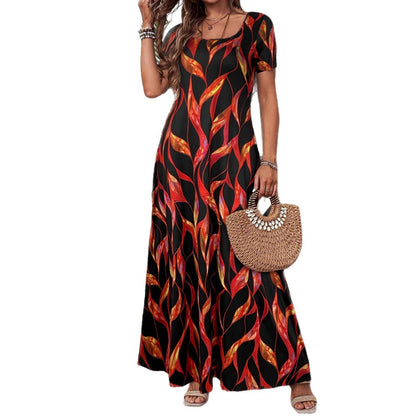 Women's Floral Print Maxi Dress Short Sleeve Square Neck Casual Summer Dress Boho Vacation Beach Dress