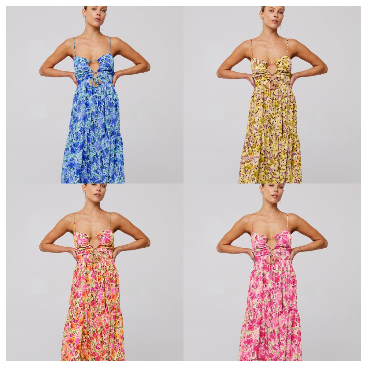 Women's Floral Print Maxi Dress Spaghetti Strap Boho Dress Cutout Summer Beach Dress Vacation Resort Wear - Seldom Seen Styles