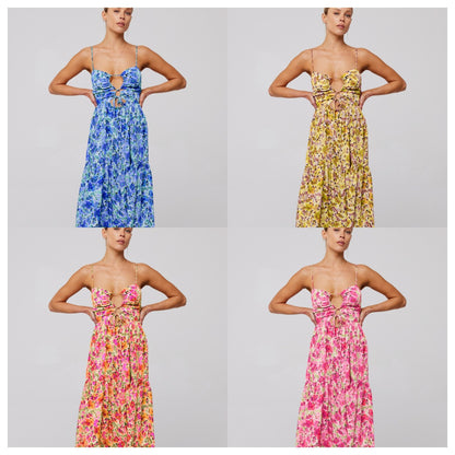 Women's Floral Print Maxi Dress Spaghetti Strap Boho Dress Cutout Summer Beach Dress Vacation Resort Wear