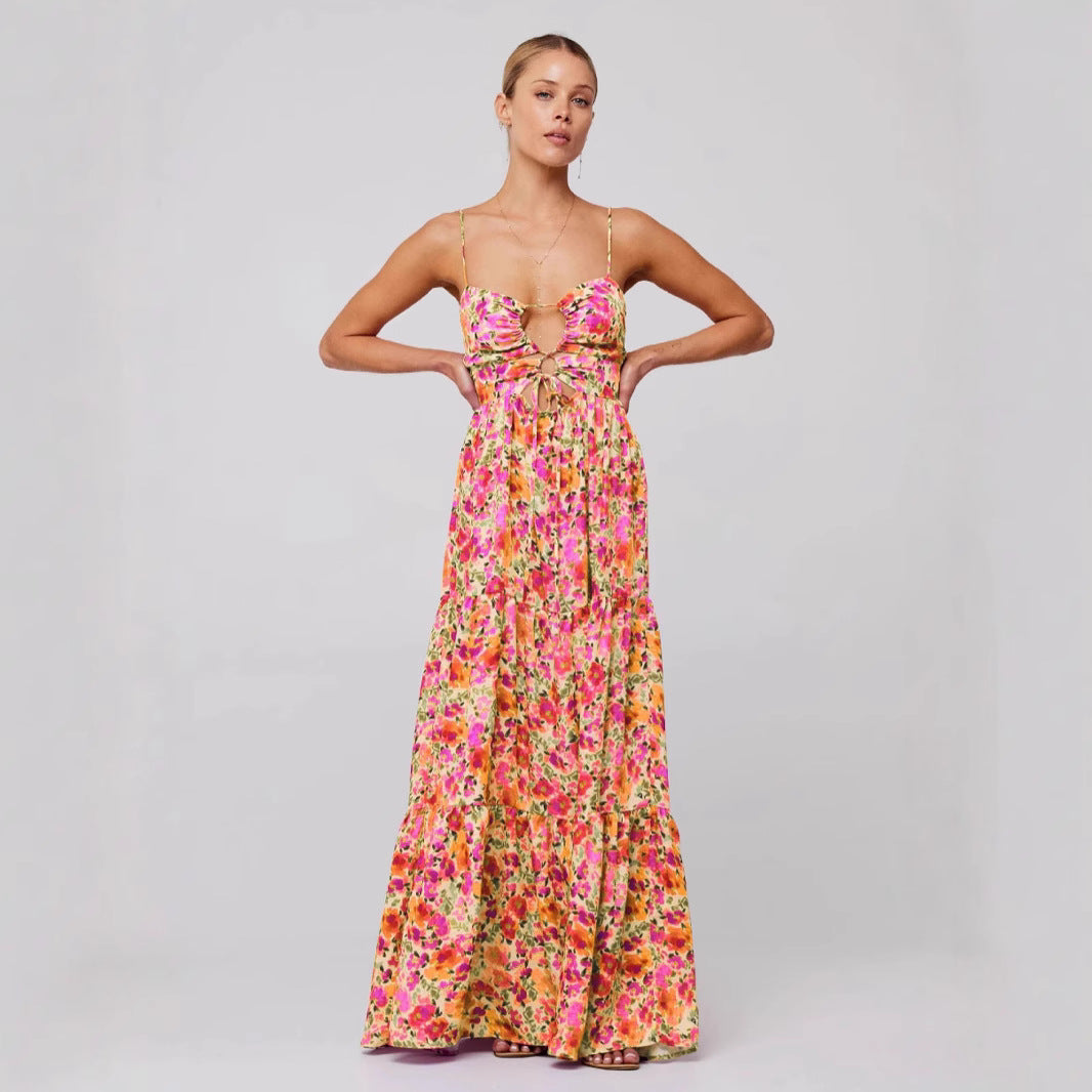 Women's Floral Print Maxi Dress Spaghetti Strap Boho Dress Cutout Summer Beach Dress Vacation Resort Wear - Seldom Seen Styles