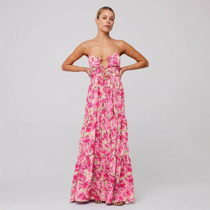 Women's Floral Print Maxi Dress Spaghetti Strap Boho Dress Cutout Summer Beach Dress Vacation Resort Wear