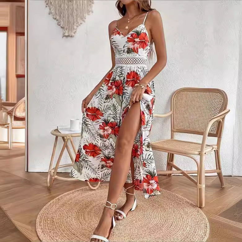 Women's Floral Print Midi Dress Elegant Vacation Summer Beach Holiday Casual Outfit - Seldom Seen Styles
