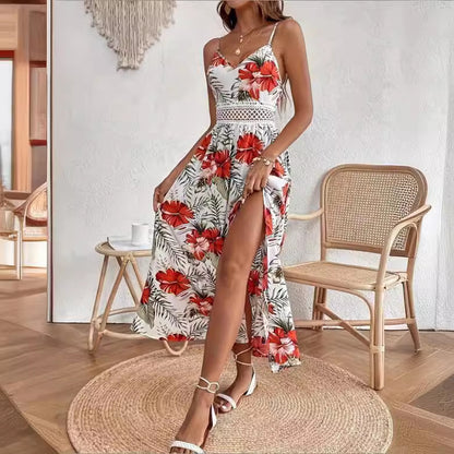 Women's Floral Print Midi Dress Elegant Vacation Summer Beach Holiday Casual Outfit