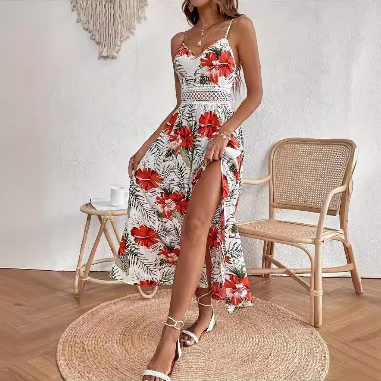 Women's Floral Print Midi Dress Elegant Vacation Summer Beach Holiday Casual Outfit - Seldom Seen Styles