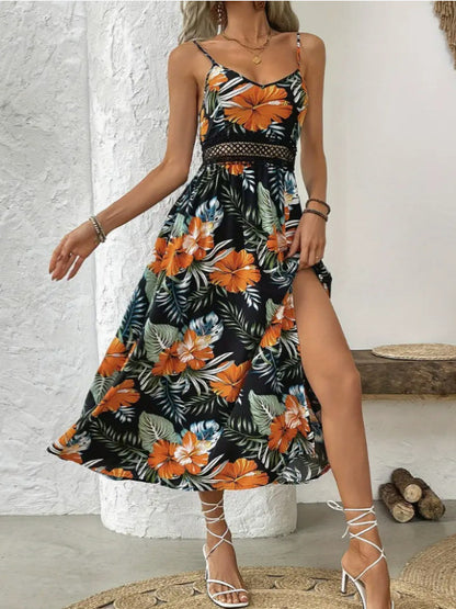 Women's Floral Print Midi Dress Elegant Vacation Summer Beach Holiday Casual Outfit