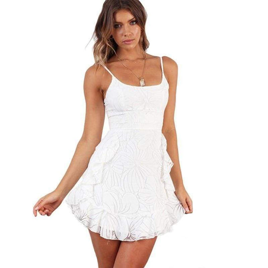 Women's Floral Print Ruffle Mini Dress Spaghetti Strap Summer Party Dress - Seldom Seen Styles