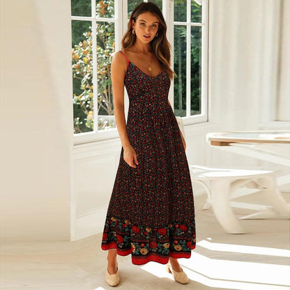 Robe bohème à bretelles spaghetti et imprimé floral
