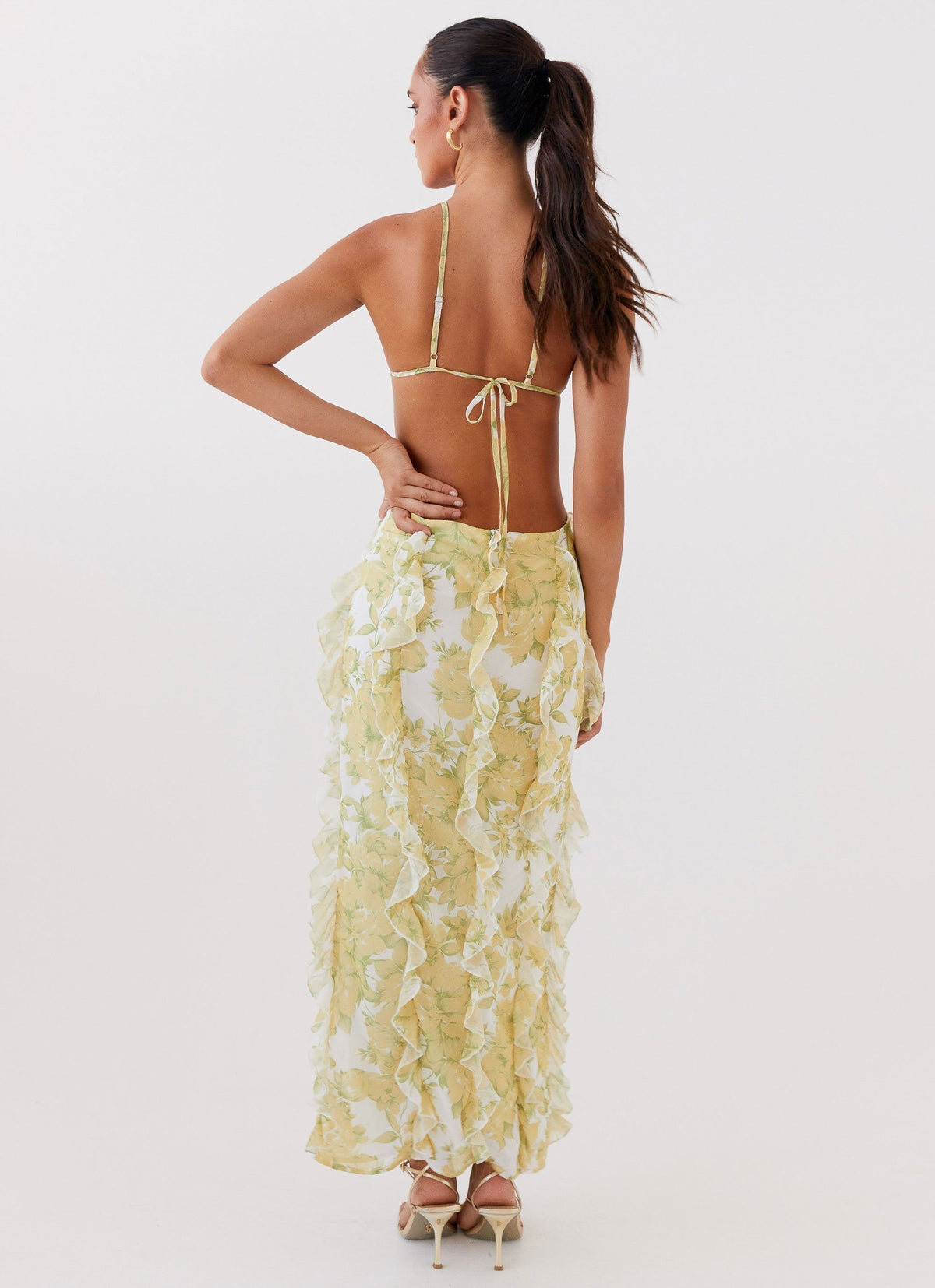 Women's Floral Ruffle Maxi Dress Backless Cut Out Summer Vacation Dress - Seldom Seen Styles