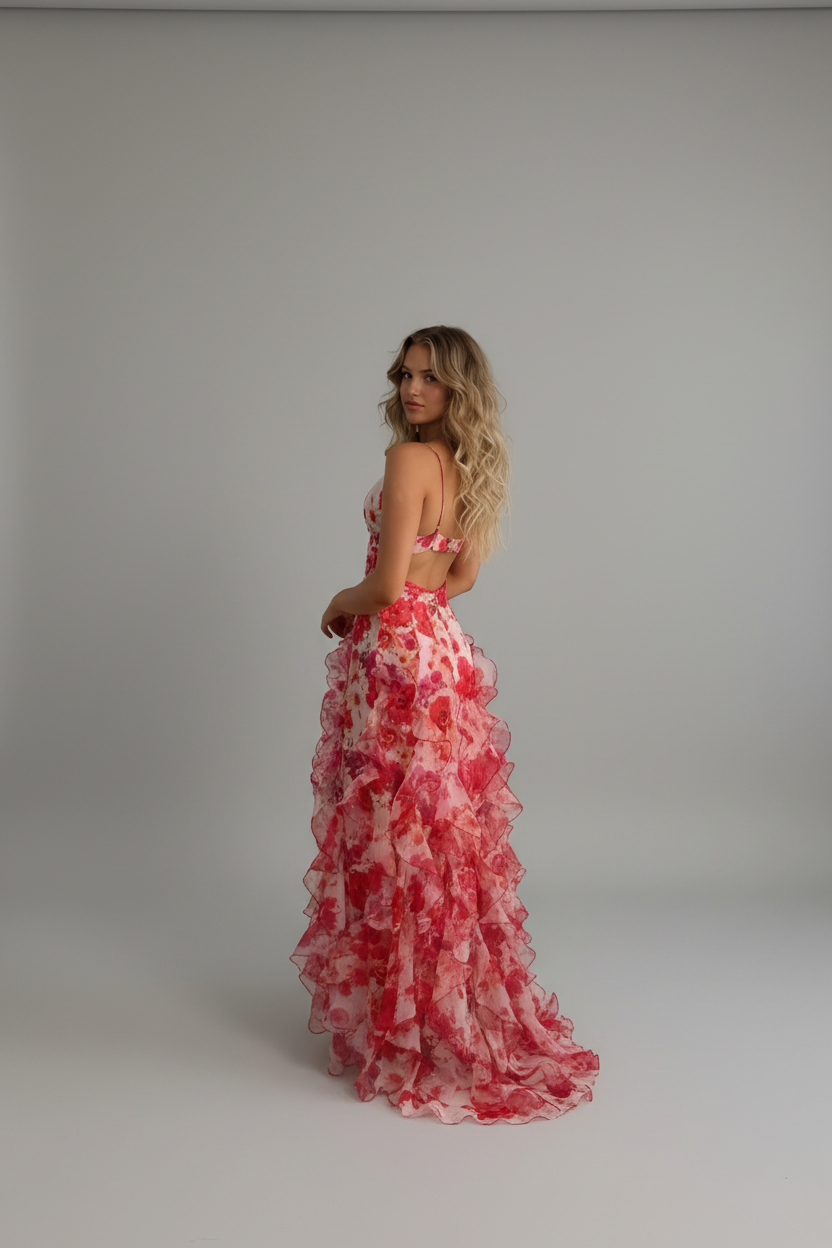 Women's Floral Ruffle Maxi Dress Spaghetti Strap Romantic Summer Evening Dress - Seldom Seen Styles