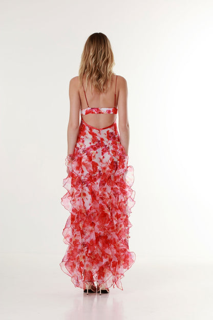 Women's Floral Ruffle Maxi Dress Spaghetti Strap Romantic Summer Evening Dress