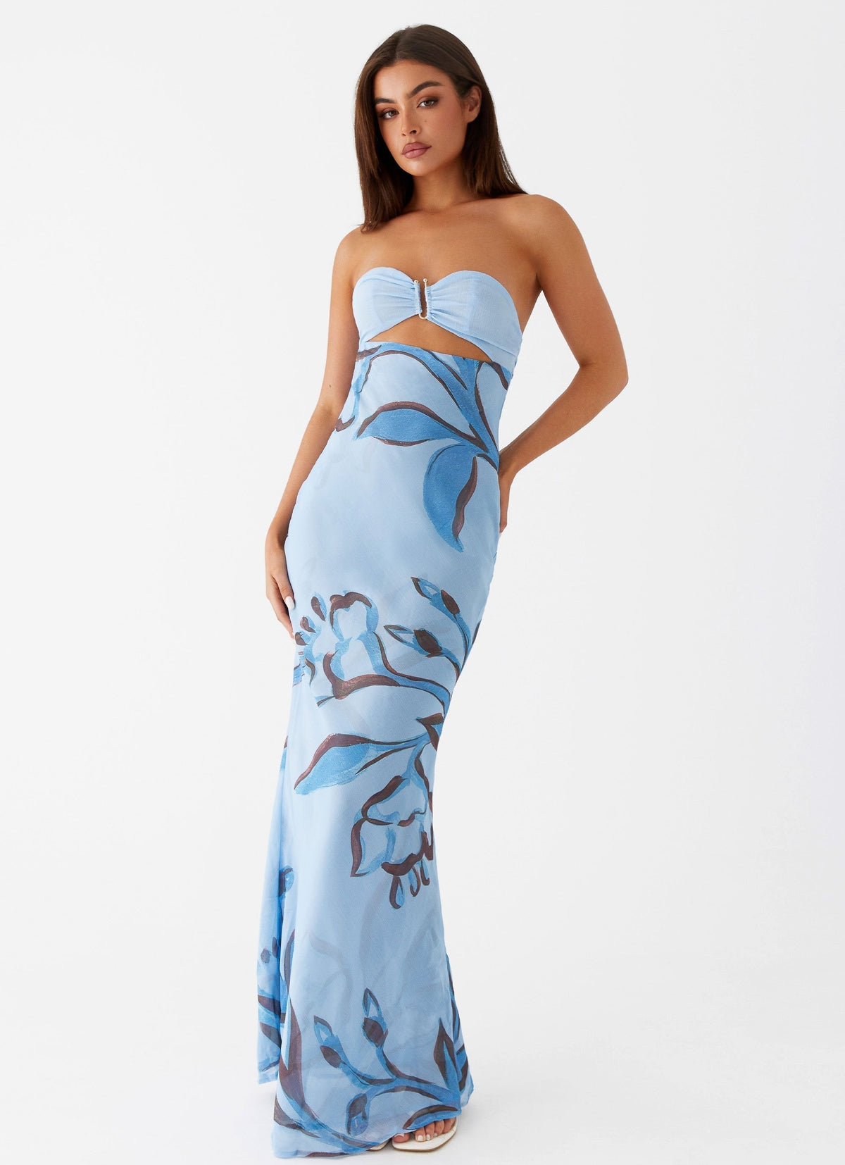 Women's Floral Strapless Maxi Dress Soft Airy Fabric Waist-Cinching Floor-Length Dress for Wedding Guest Vacation Summer Garden Party - Seldom Seen Styles