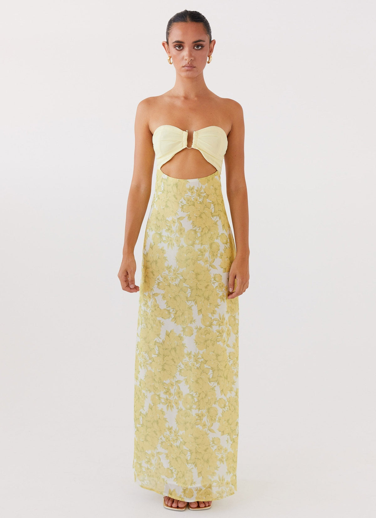 Women's Floral Strapless Maxi Dress Soft Airy Fabric Waist-Cinching Floor-Length Dress for Wedding Guest Vacation Summer Garden Party - Seldom Seen Styles