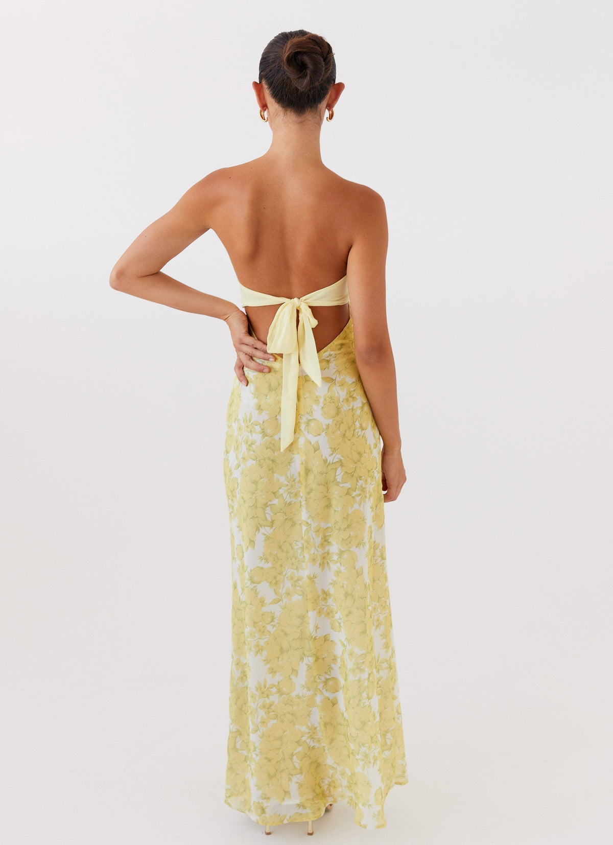 Women's Floral Strapless Maxi Dress Soft Airy Fabric Waist-Cinching Floor-Length Dress for Wedding Guest Vacation Summer Garden Party - Seldom Seen Styles