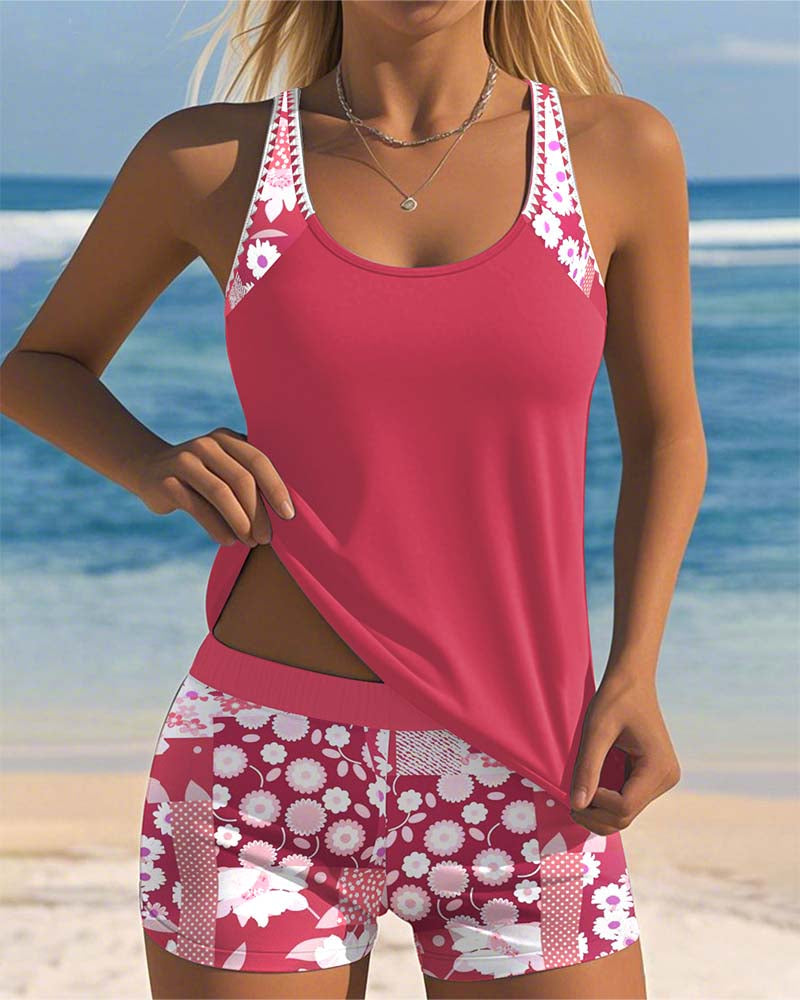 Women's Floral Tankini Swim Set Racerback Two Piece - Seldom Seen Styles