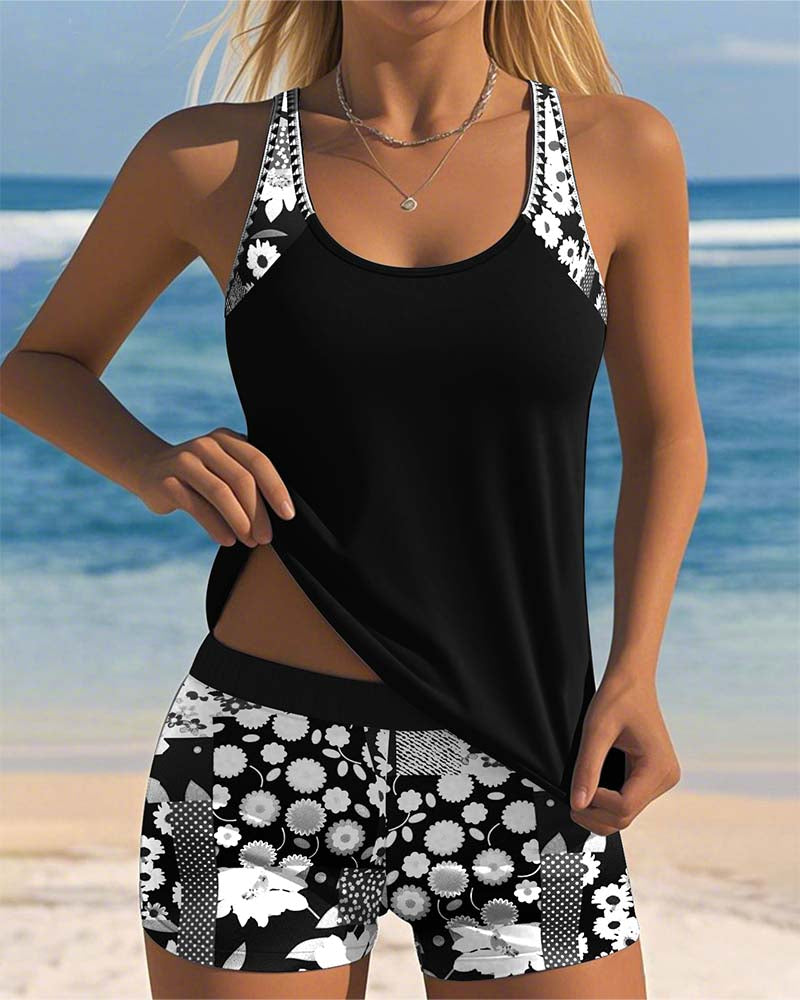 Women's Floral Tankini Swim Set Racerback Two Piece - Seldom Seen Styles