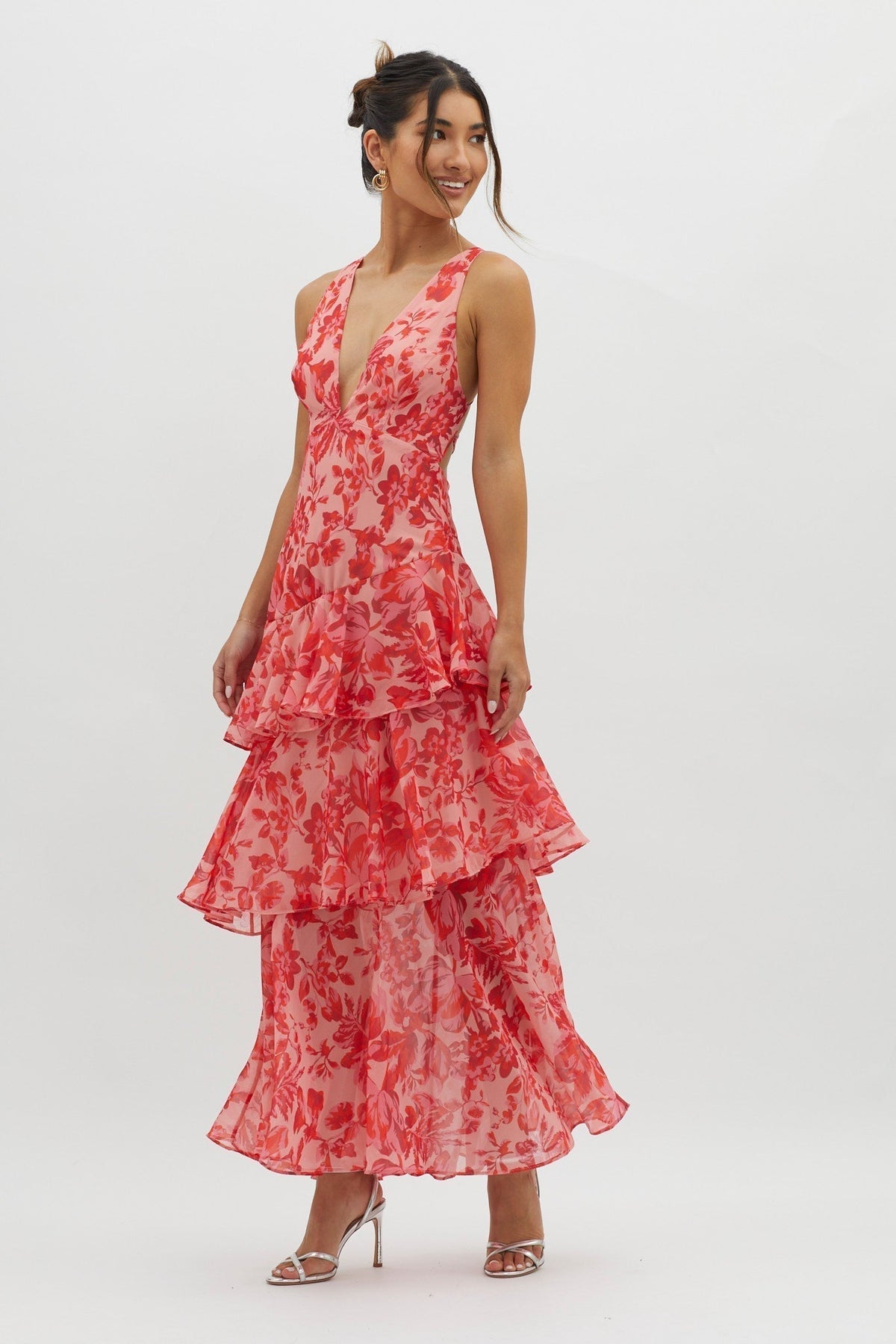 Women's Floral Tiered Maxi Dress Deep V Neck Ruffle Summer Party Dress - Seldom Seen Styles