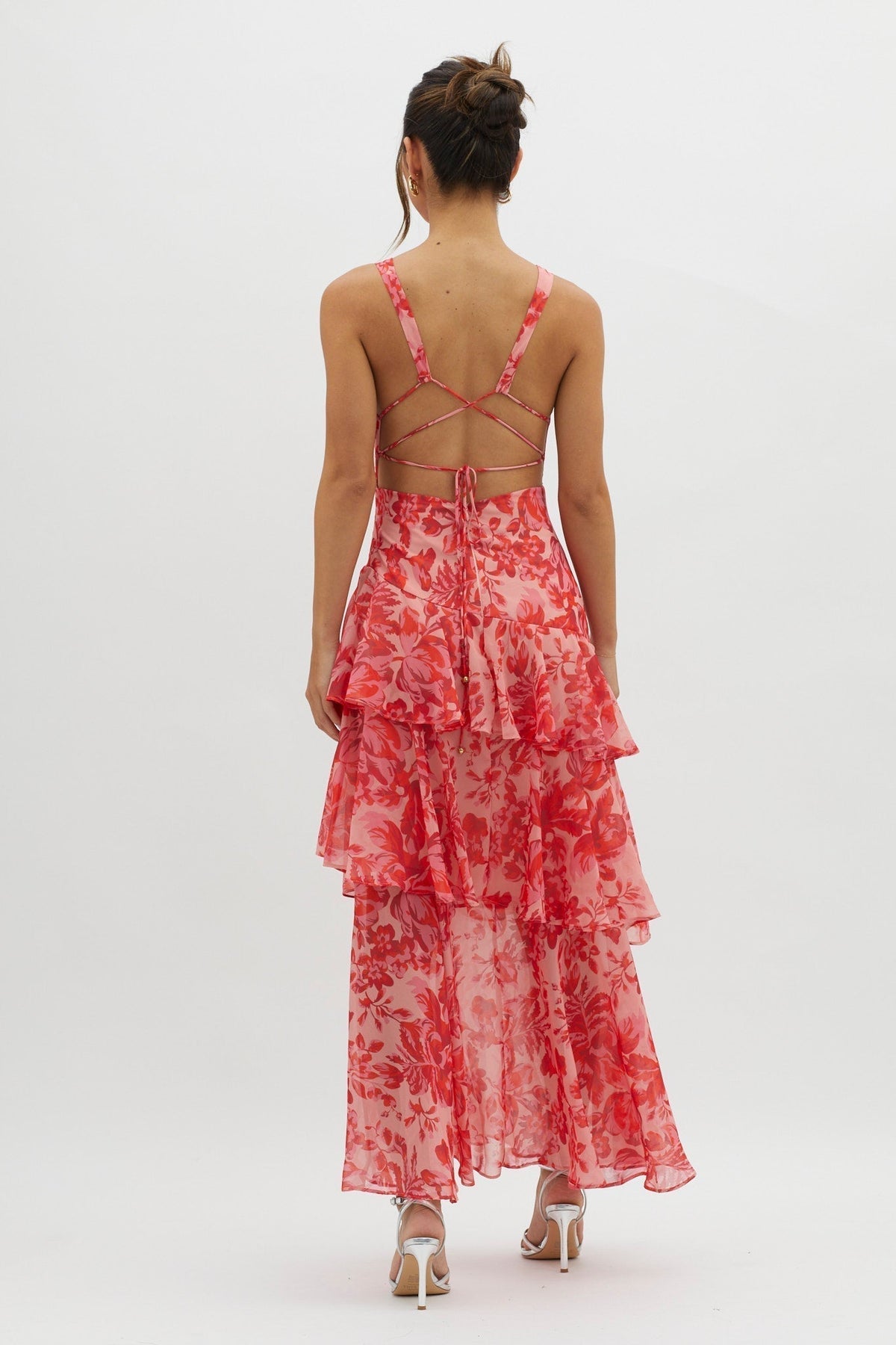 Women's Floral Tiered Maxi Dress Deep V Neck Ruffle Summer Party Dress - Seldom Seen Styles