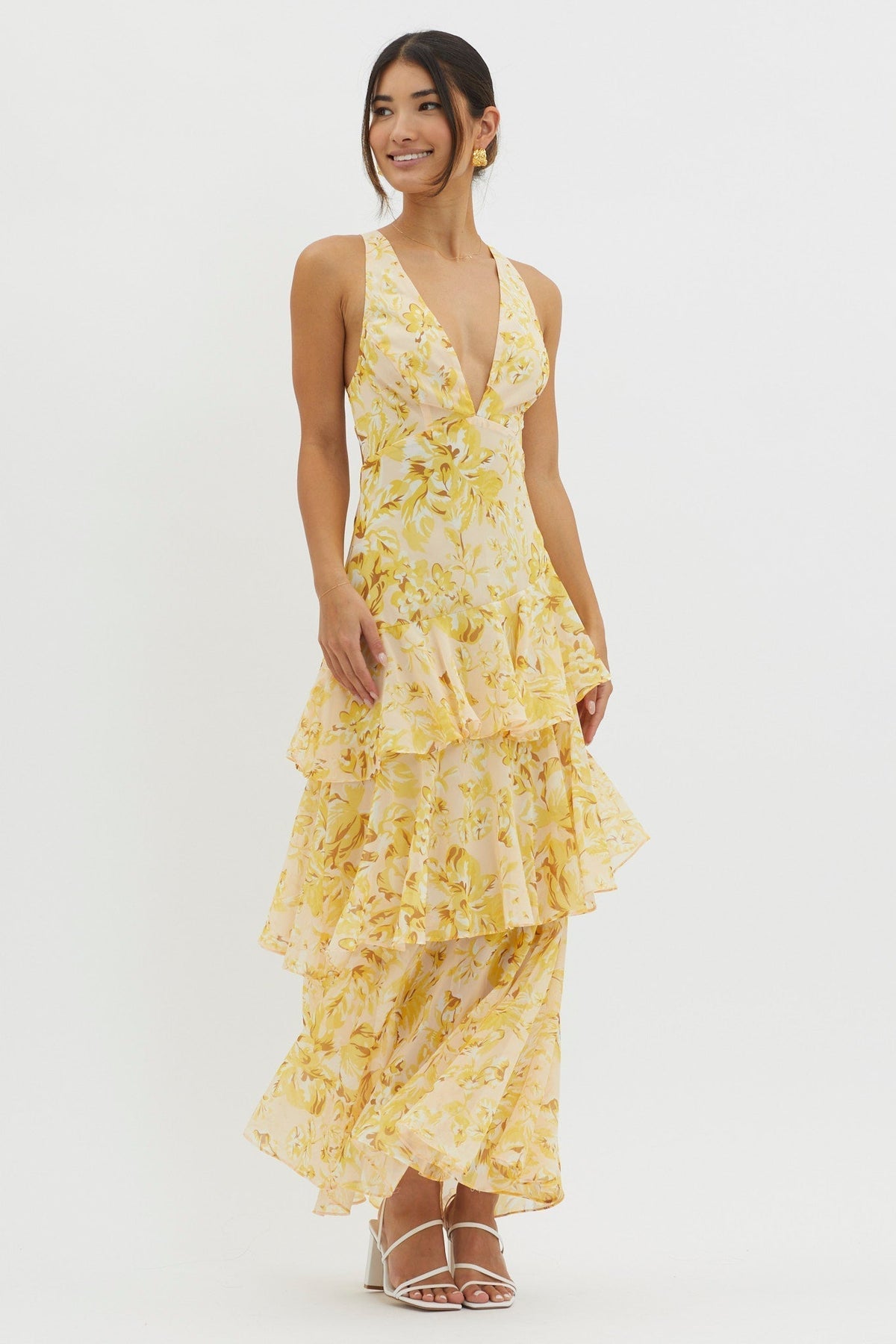 Women's Floral Tiered Maxi Dress Deep V Neck Ruffle Summer Party Dress - Seldom Seen Styles