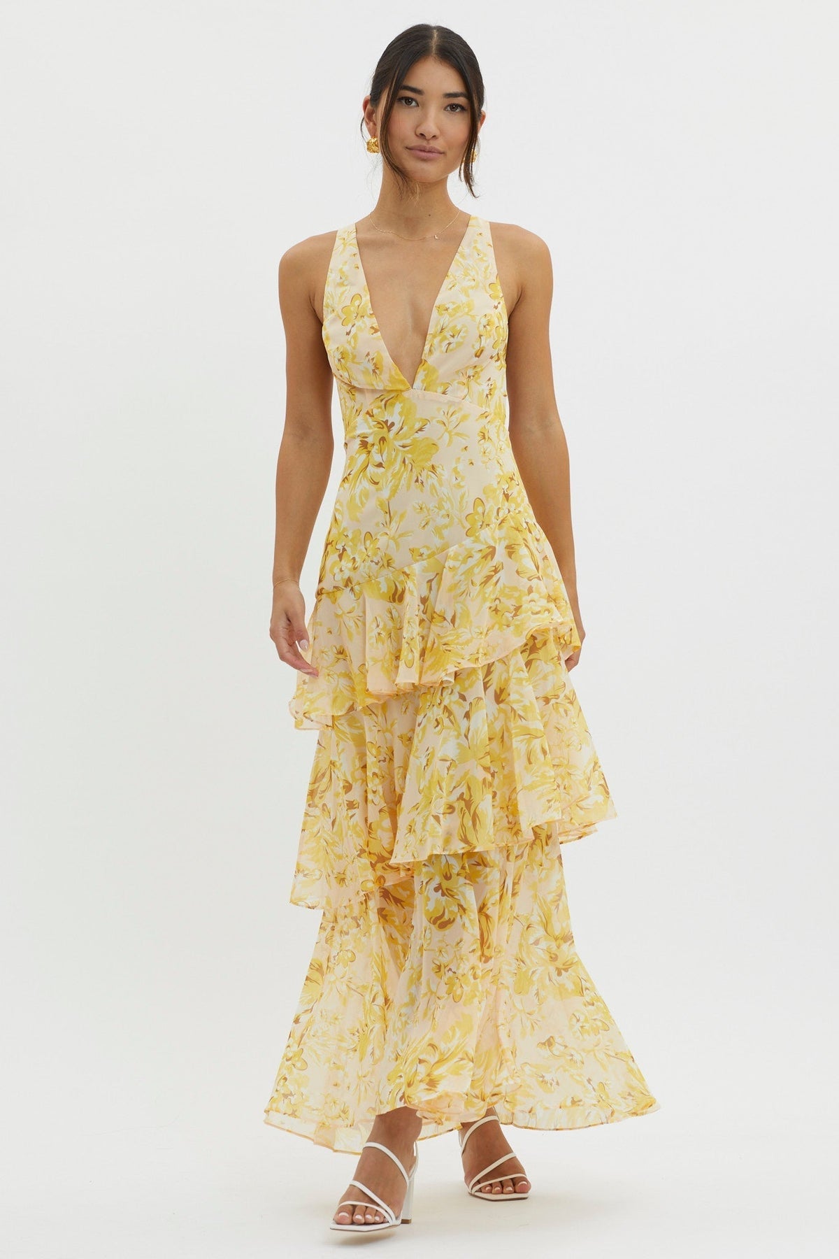 Women's Floral Tiered Maxi Dress Deep V Neck Ruffle Summer Party Dress - Seldom Seen Styles