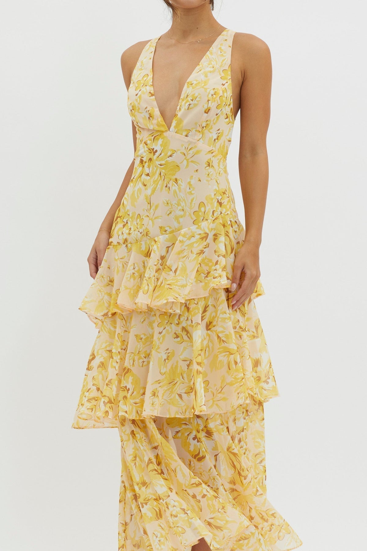 Women's Floral Tiered Maxi Dress Deep V Neck Ruffle Summer Party Dress - Seldom Seen Styles
