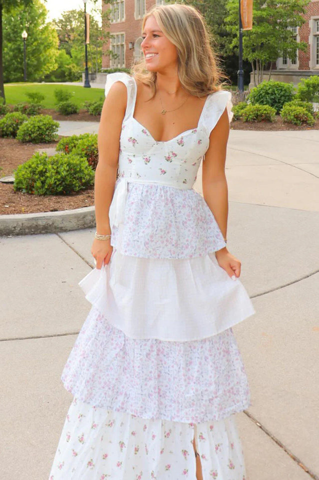 Women's Floral Tiered Maxi Dress Sweetheart Neck Summer Dress - Seldom Seen Styles