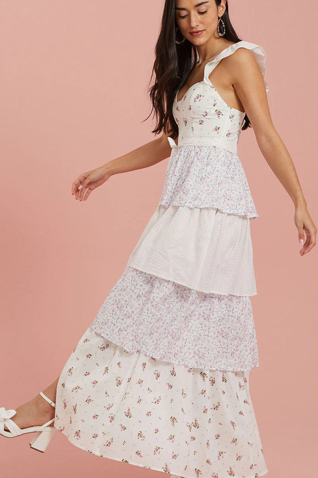 Women's Floral Tiered Maxi Dress Sweetheart Neck Summer Dress - Seldom Seen Styles