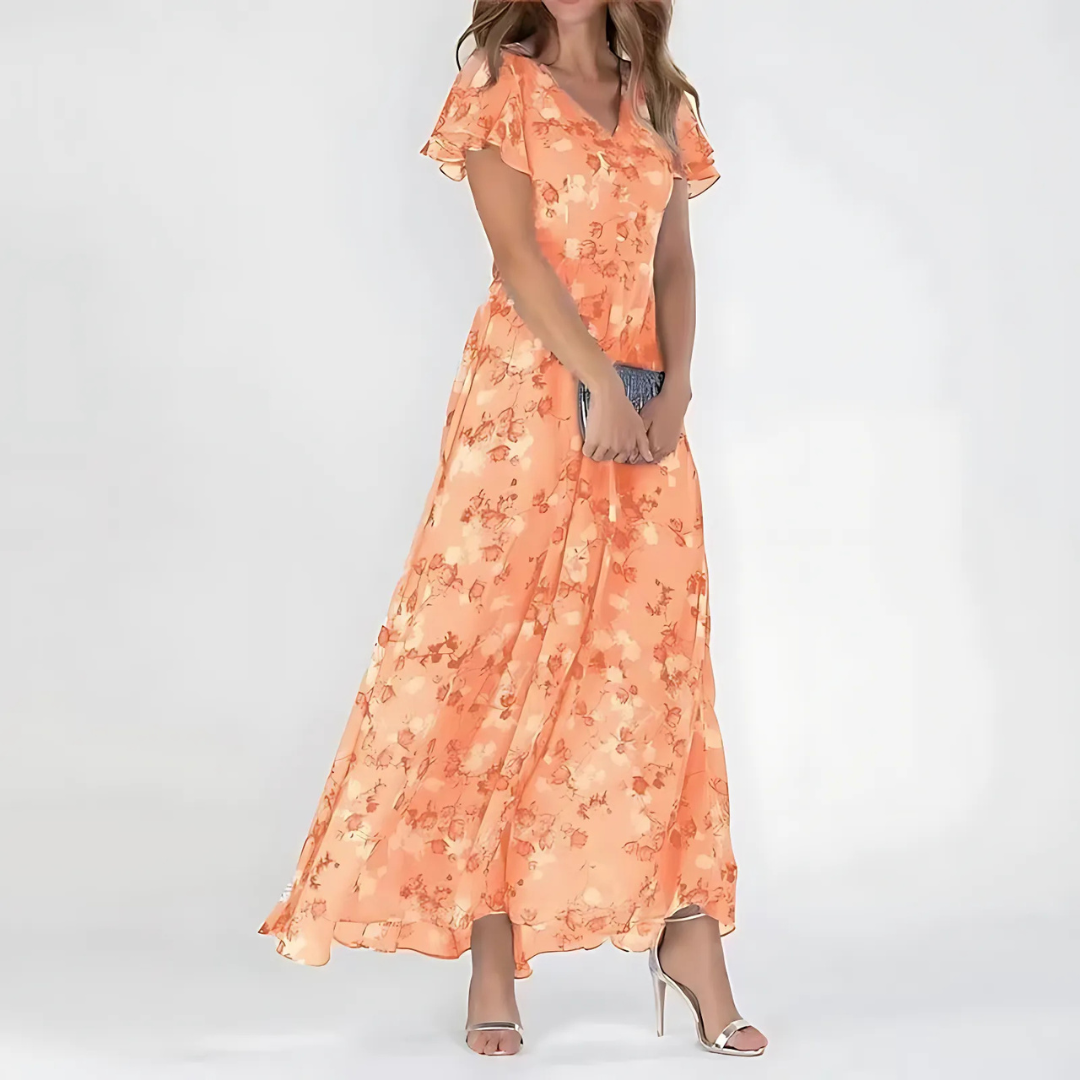 Women's Floral V-Neck Maxi Dress Flowing Tummy Flattering Summer Wedding Guest Vacation Dress - Seldom Seen Styles