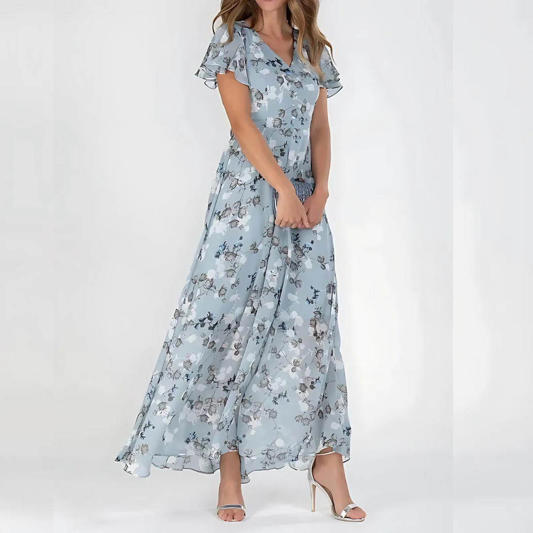 Women's Floral V-Neck Maxi Dress Flowing Tummy Flattering Summer Wedding Guest Vacation Dress - Seldom Seen Styles