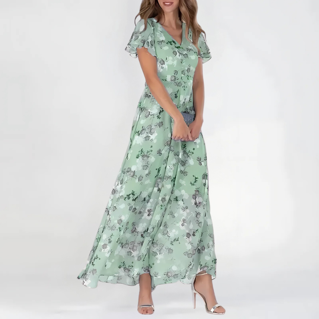 Women's Floral V-Neck Maxi Dress Flowing Tummy Flattering Summer Wedding Guest Vacation Dress - Seldom Seen Styles