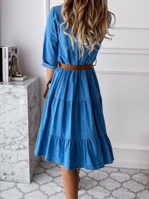 Women's Flowy Casual Summer Midi Dress Lightweight Breathable Flattering Silhouette Beach Vacation Brunch Sundress Blue - Seldom Seen Styles