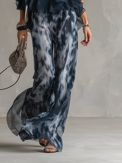 Women's Fluid Top Wide Leg Pants Two Piece Set Elegant Lightweight Summer Vacation Outfit