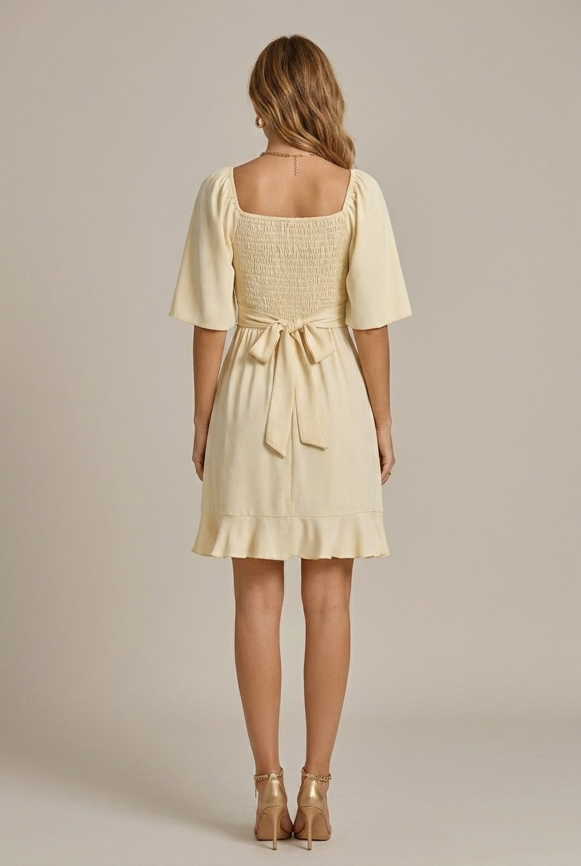 Women's Flutter Sleeve Wrap Mini Dress - V-Neck - Ruffle Hem - A-Line - Seldom Seen Styles