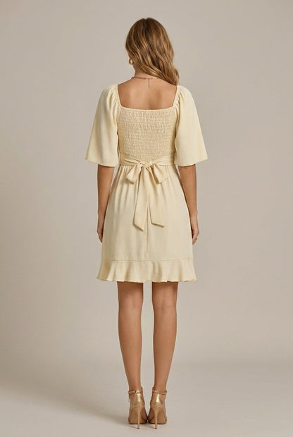 Women's Flutter Sleeve Wrap Mini Dress - V-Neck - Ruffle Hem - A-Line