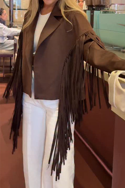 Vestes en cuir à franges pour femmes - Blouson court de motard en faux daim, Blazer végétalien en similicuir, Mode à glands S-3XL