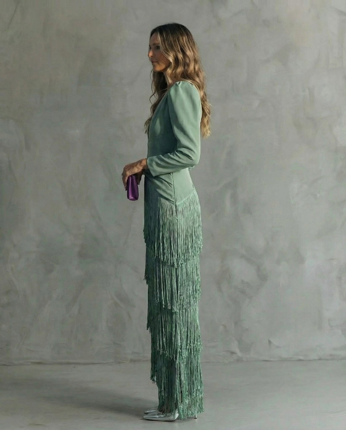 Women's Fringe Midi Dress Deep V Neck Long Sleeve Elegant Party Dress - Seldom Seen Styles