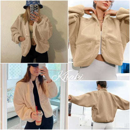 Veste polaire sherpa duveteuse pour femme, manteau d'hiver chaud boutonné pour l'automne et le quotidien