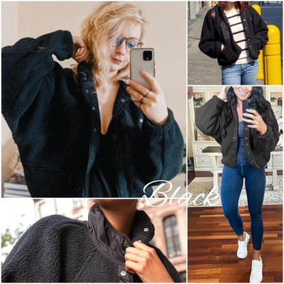 Veste polaire sherpa duveteuse pour femme, manteau d'hiver chaud boutonné pour l'automne et le quotidien