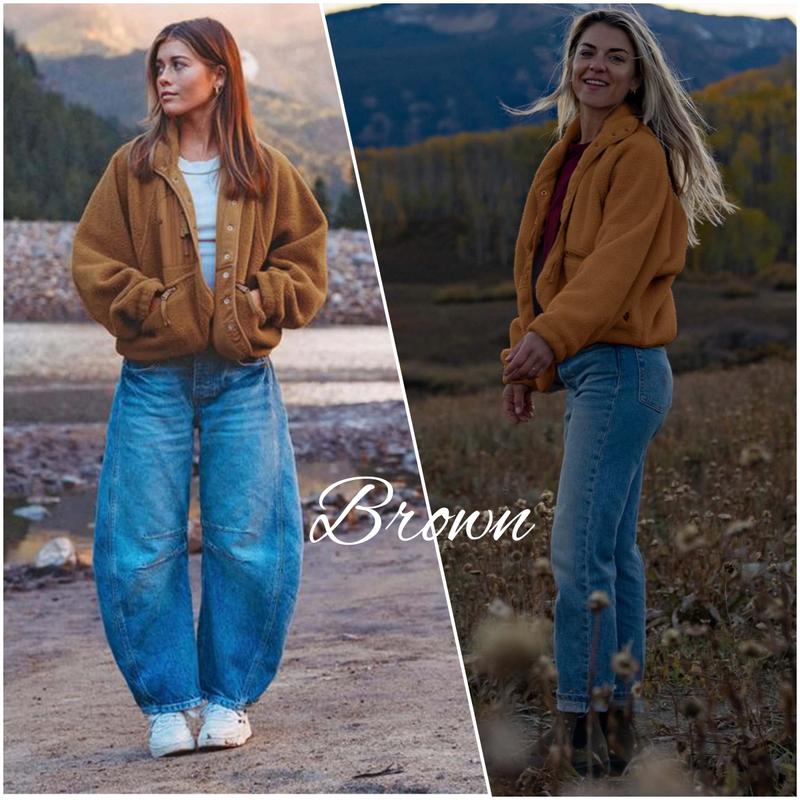 Women's Fuzzy Sherpa Fleece Jacket Winter Spring Coat Warm Button-Down Nurse Outfit for Fall & Daily Wear - Seldom Seen Styles