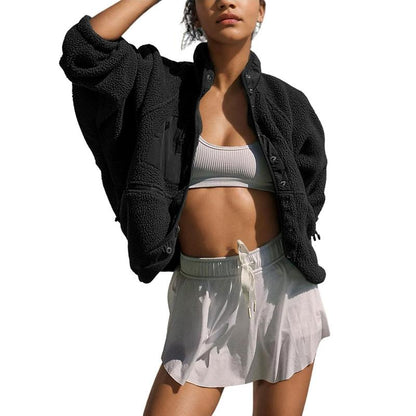 Veste polaire Sherpa douce pour femme Manteau d'hiver et de printemps chaud Boutonné Tenue d'infirmière pour l'automne et le quotidien
