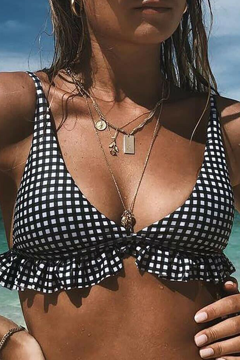 Women's Gingham Bikini Set Ruffle Trim Two Piece Swimsuit - Seldom Seen Styles