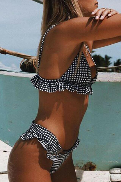 Women's Gingham Bikini Set Ruffle Trim Two Piece Swimsuit