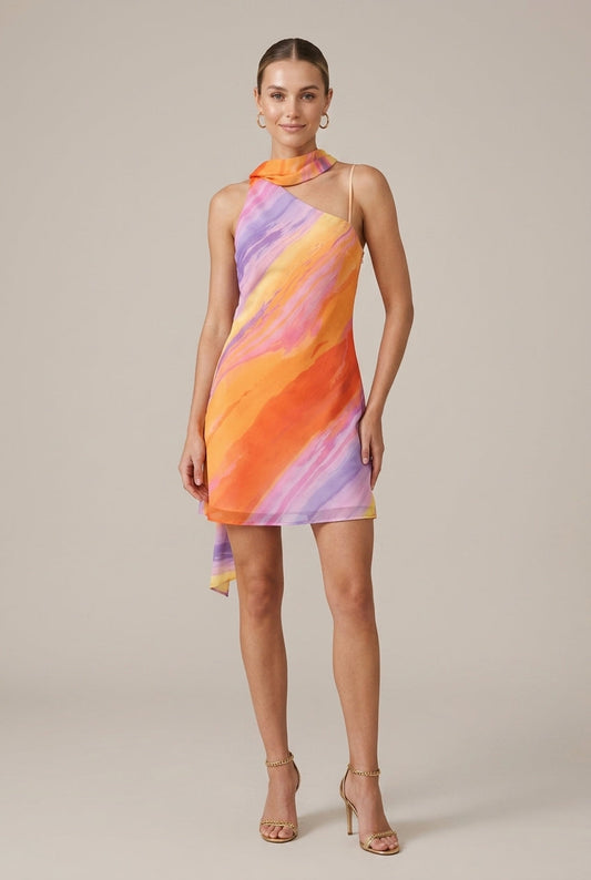Women's Gradient Print Halter Neck Asymmetrical Mini Dress - Seldom Seen Styles