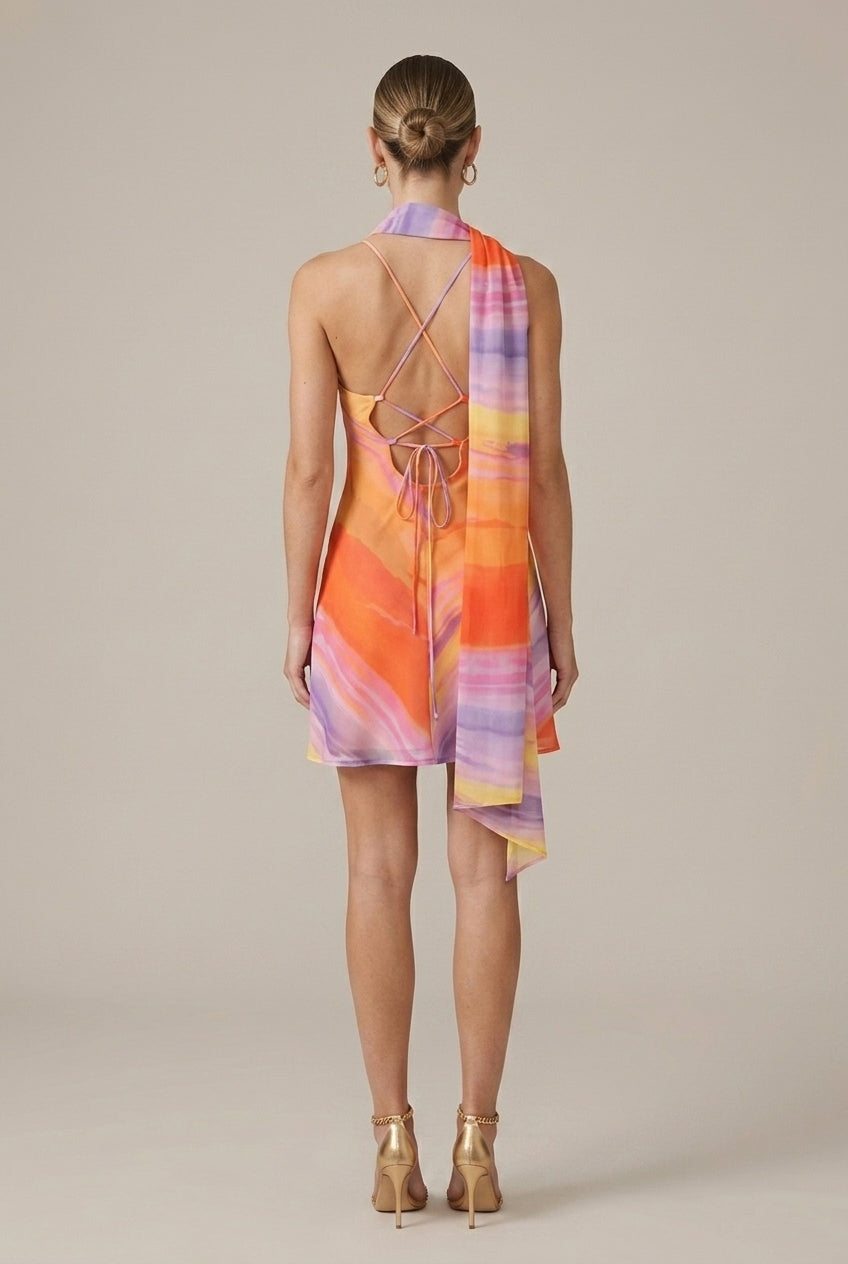 Women's Gradient Print Halter Neck Asymmetrical Mini Dress - Seldom Seen Styles