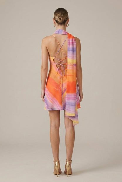 Women's Gradient Print Halter Neck Asymmetrical Mini Dress
