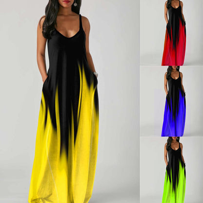 Women's Gradient Print Maxi Dress Sleeveless Loose Vacation Beach Long Dress