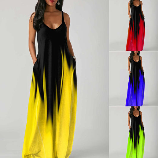 Women's Gradient Print Maxi Dress Sleeveless Loose Vacation Beach Long Dress - Seldom Seen Styles